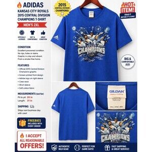 Gildan Kansas City Royals Baseball 2015 AL Central Champions T-Shirt Men's 2XL